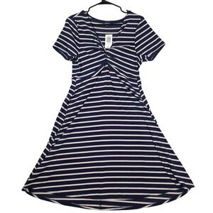 Torrid Striped Ribbed Knit Twist Front Mini Dress Blue Taupe Size 0